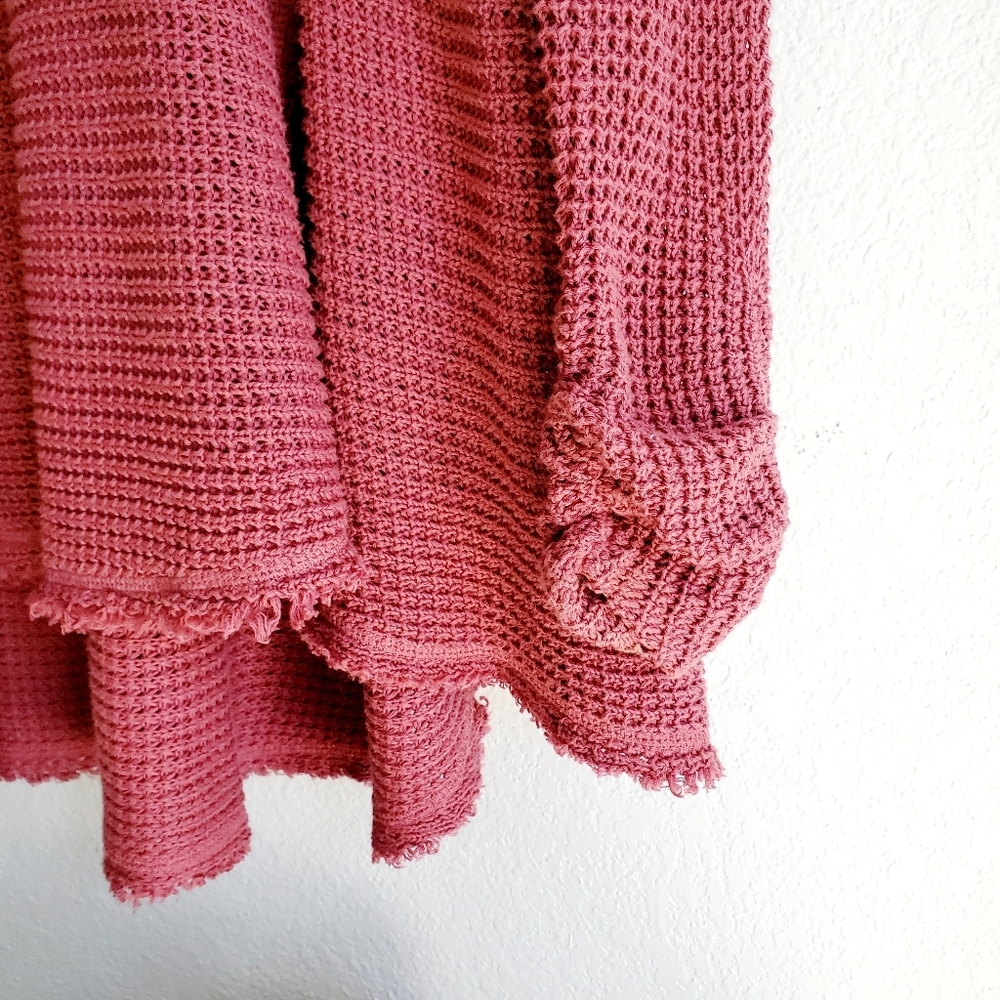 Free People Moonshine  Cold Shoulder V Neck Waffle Weave Thermal Tunic Pink XS - Picture 7 of 8